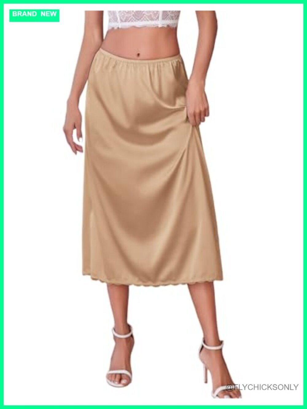 Satin Half Slip 36" Lace Long Underskirt S-XXL